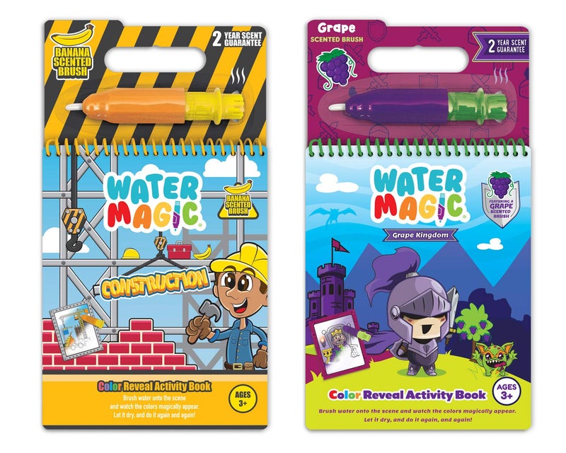 Scentco Water Magic - Patented Gourmet Scented Reusable Water Reveal Activity Books - No Mess, All Fun (Grape Kingdom and Construction) - Image 1
